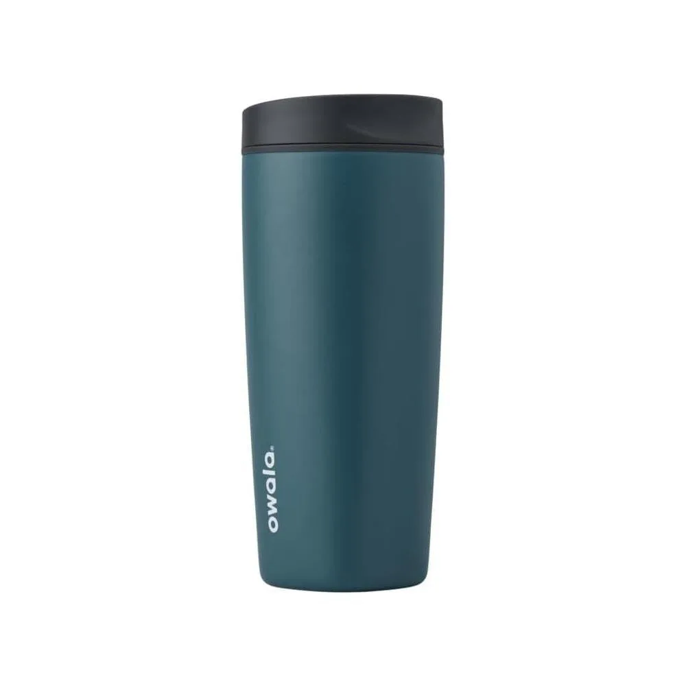 Owala SmoothSip Slider Insulated Stainless Steel Coffee Tumbler, Reusable Iced Coffee Cup, Hot Coffee Travel Mug, BPA Free 20 oz, Grey/Blue (High Dive)