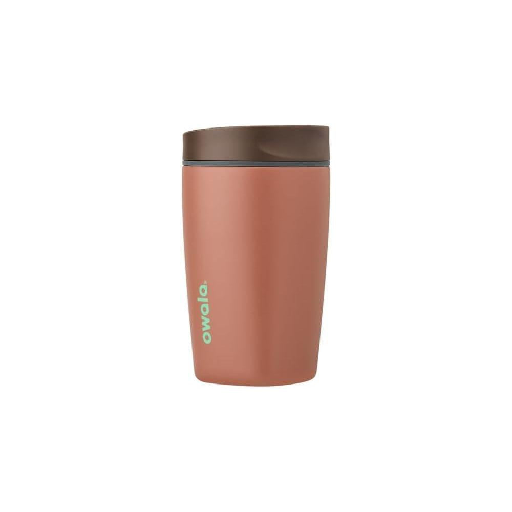 Owala SmoothSip Slider Insulated Stainless Steel Coffee Tumbler, Reusable Iced Coffee Cup, Hot Coffee Travel Mug, BPA Free 12 oz, Grey/Brown (Cozy Cocoa)
