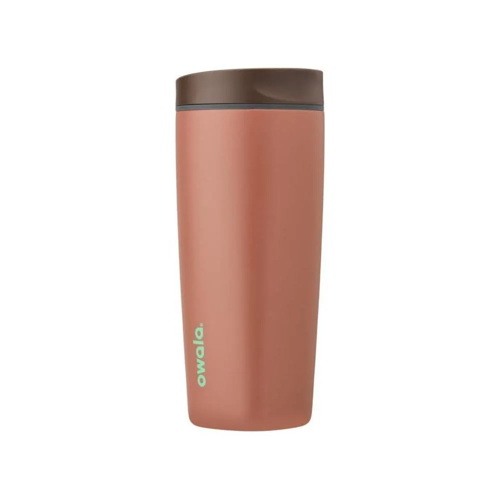 Owala SmoothSip Slider Insulated Stainless Steel Coffee Tumbler, Reusable Iced Coffee Cup, Hot Coffee Travel Mug, BPA Free 20 oz, Grey/Brown (Cozy Cocoa)