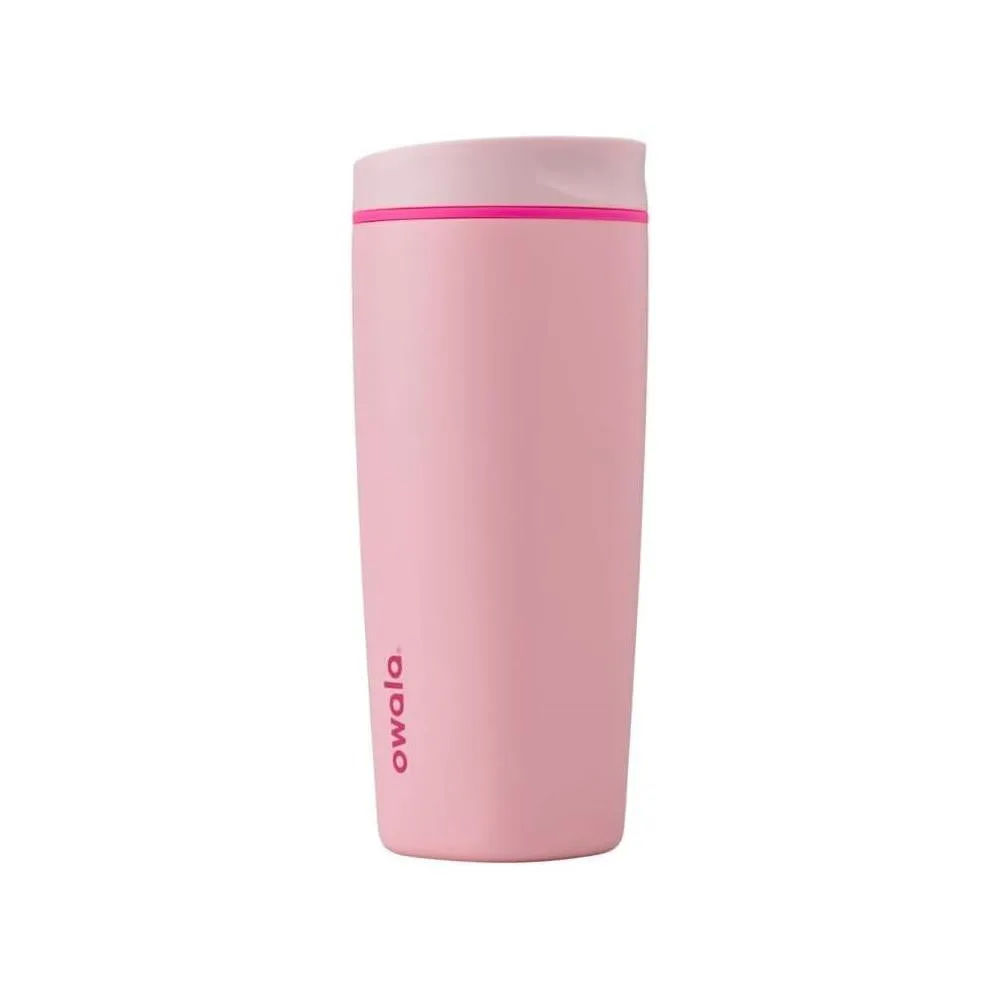 Owala SmoothSip Slider Insulated Stainless Steel Coffee Tumbler, Reusable Iced Coffee Cup, Hot Coffee Travel Mug, BPA Free 20 oz, Pink (Pucker Up)