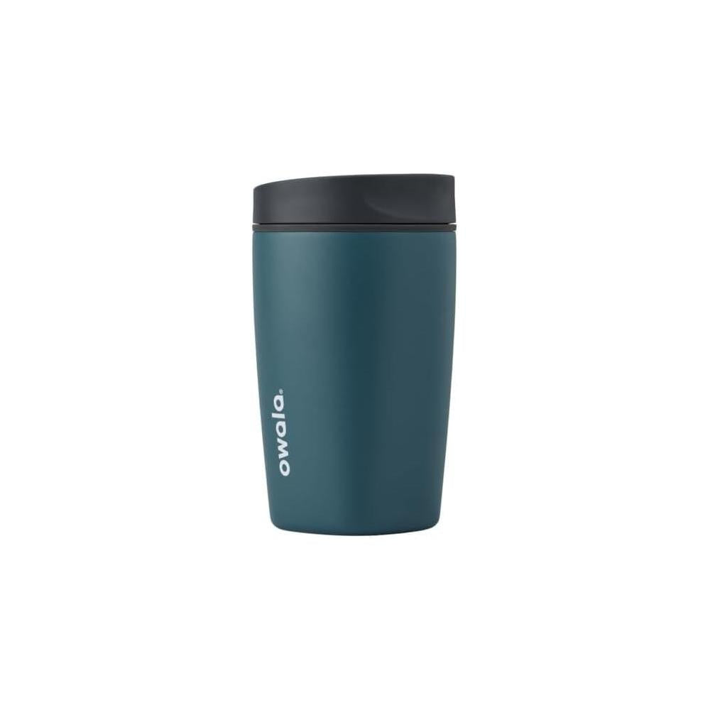 Owala SmoothSip Slider Insulated Stainless Steel Coffee Tumbler, Reusable Iced Coffee Cup, Hot Coffee Travel Mug, BPA Free 12 oz, Grey/Blue (High Dive)