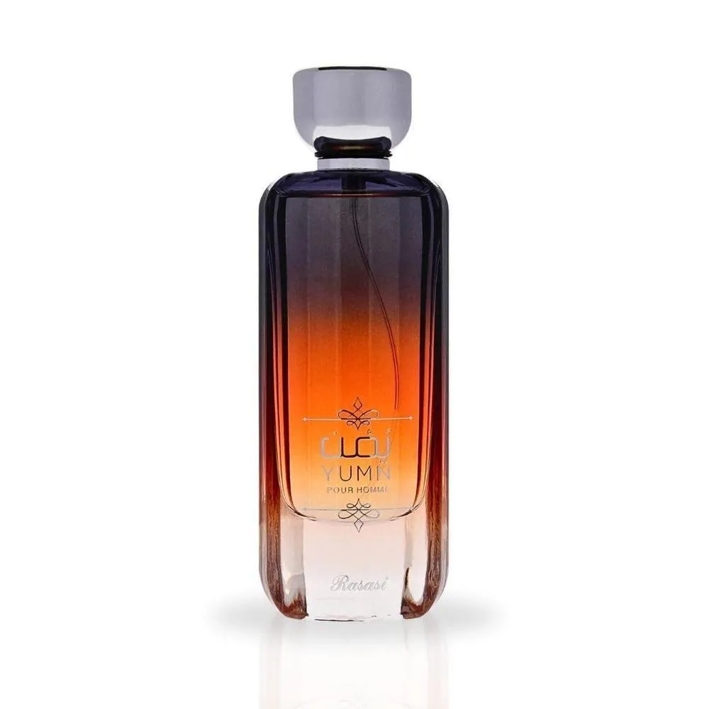 RASASI Yumn Eau De Parfum para hombre. Fragancia cálida y refrescante con notas de cedro, bergamota, cardamomo y lavanda. Elegante y de larga duración