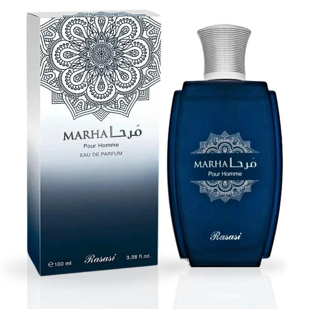 RASASI Marha Eau De Parfum, perfume árabe duradero para hombres con notas cálidas, florales y masculinas, ideal para toda ocasión