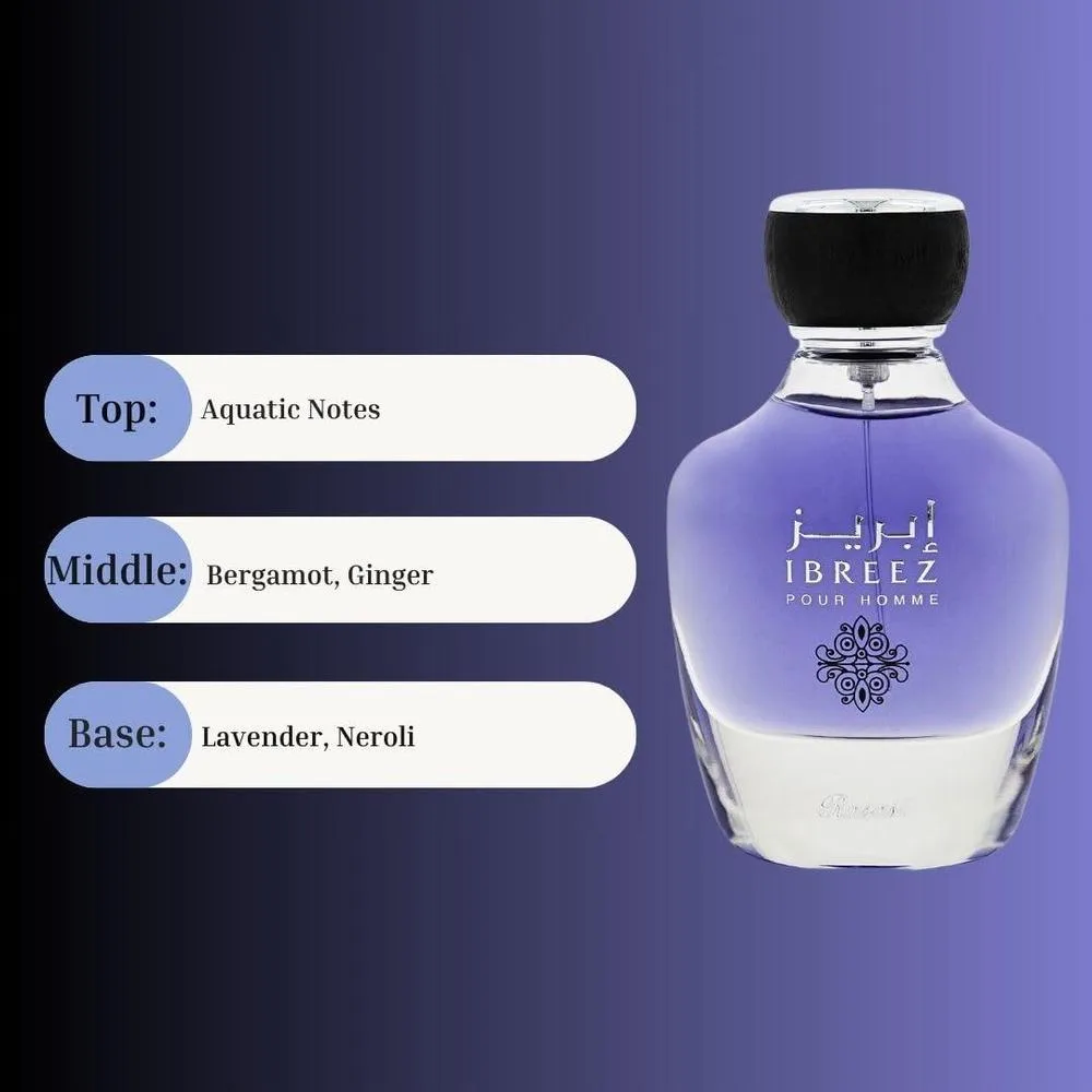 RASASI Ibreez Eau De Parfum Spray Perfume árabe de larga duración para hombres, notas cítricas, lavanda, bergamota