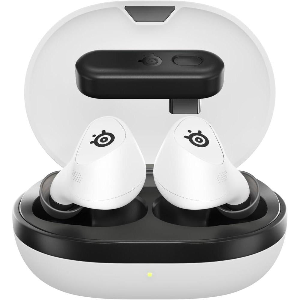 SteelSeries Arctis GameBuds for PlayStation/PC/Switch/Mobile — Quick-Switch 2.4GHz + Bluetooth 5.3 — Active Noise Cancelling — 100+ Game Audio Presets — 40H Battery with Qi Charging Case - White