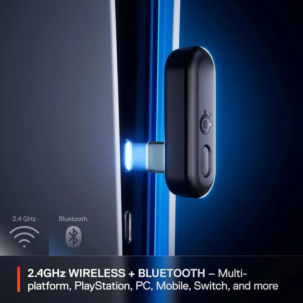 Arctis GameBuds para PlayStation, PC, Switch y móviles, con ANC, 2.4GHz y Bluetooth 5.3, resistentes al agua, batería 40H, estuche Qi