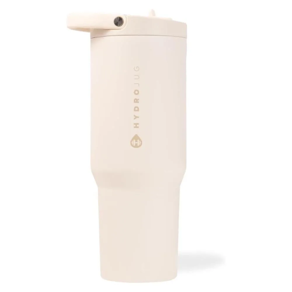 HydroJug Sport - Stainless Steel Tumbler with Straw, Vacuum Insulated, 32oz Leakproof Water Bottle, Ergonomic Design, Reusable, Dishwasher Safe, Rubber Base, Durable for Gym or Outdoors, Cream