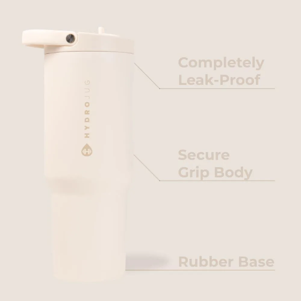 Botella HydroJug de acero inoxidable con popote, aislamiento al vacío, durable y ergonómica. Ideal para el gimnasio y actividades al aire libre