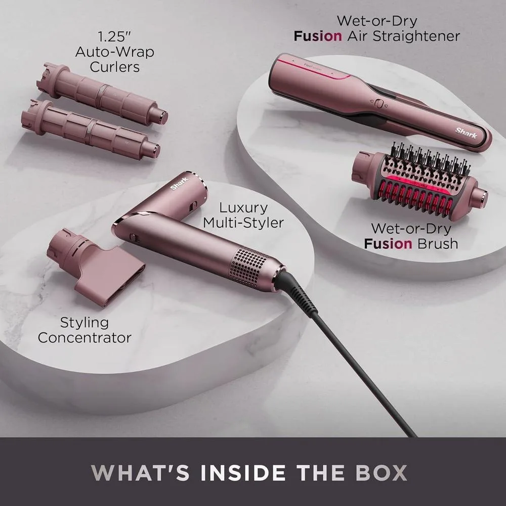 Shark FlexFusion: Plancha de pelo y potente secador con cepillo Fusion, estilo de aire cerámico y rizadores automáticos