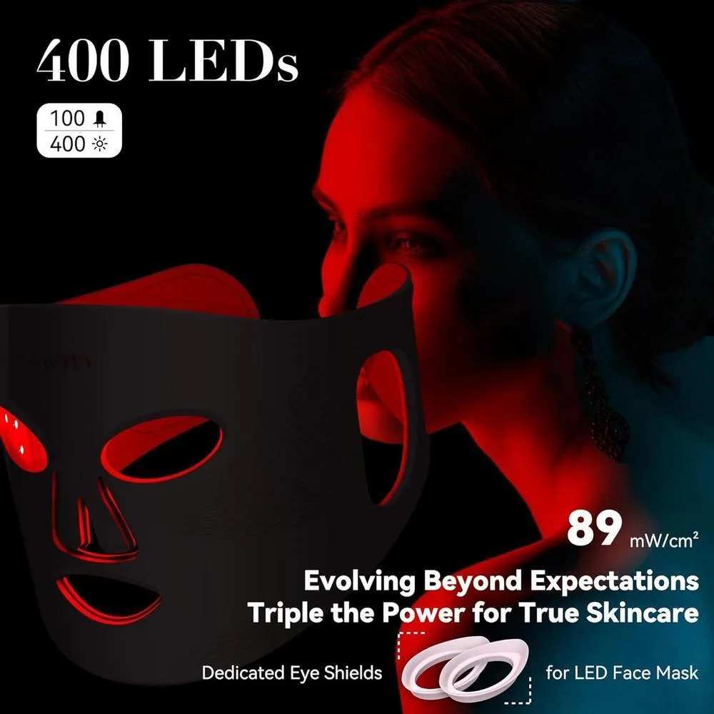 Máscara facial LED con terapia de luz roja, 4 modos, control remoto recargable, luz azul, naranja, infrarroja y roja