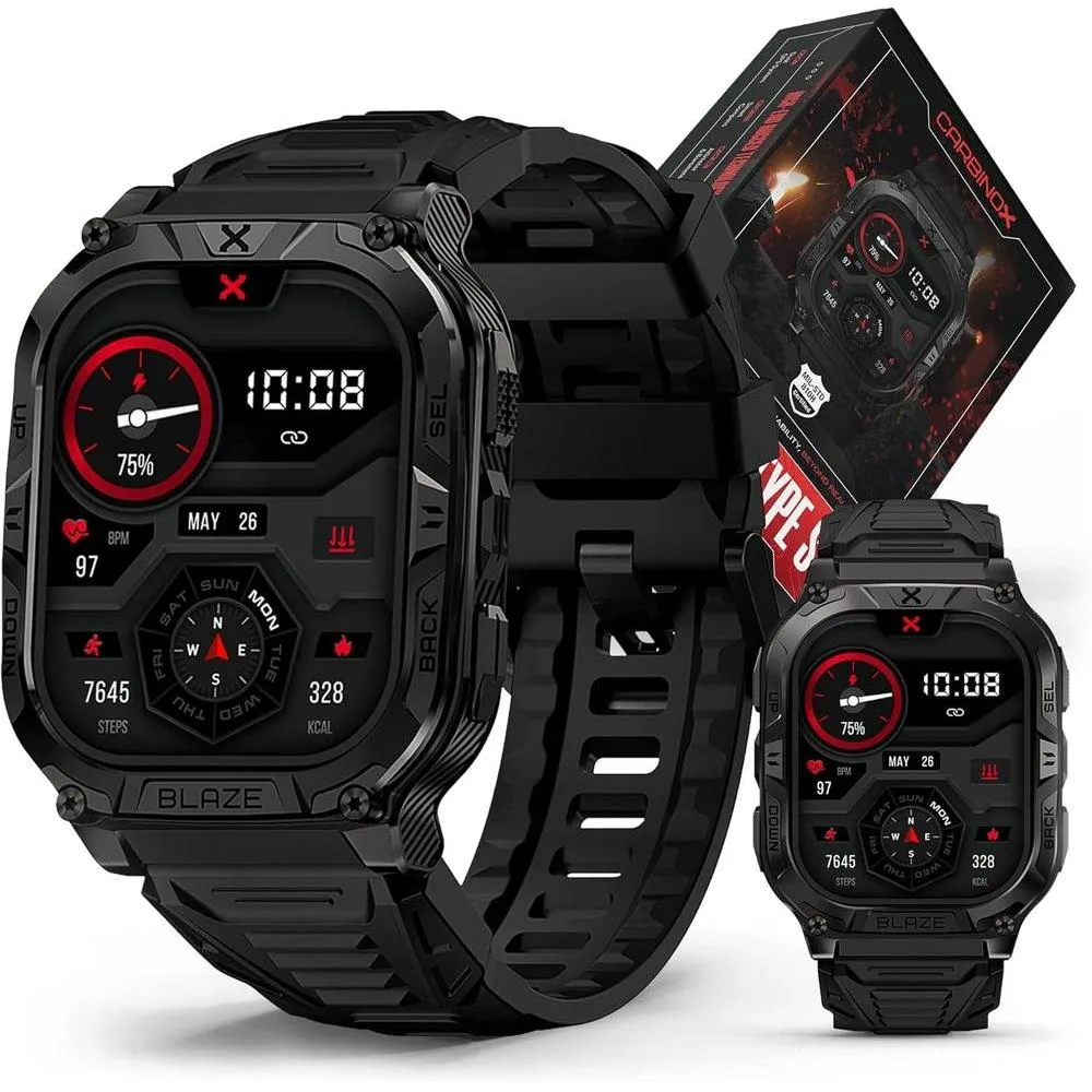CARBINOX Blaze Smartwatch con GPS, resistente, 170+ modos deportes, Gorilla Glass, llamadas, compatible Android iOS