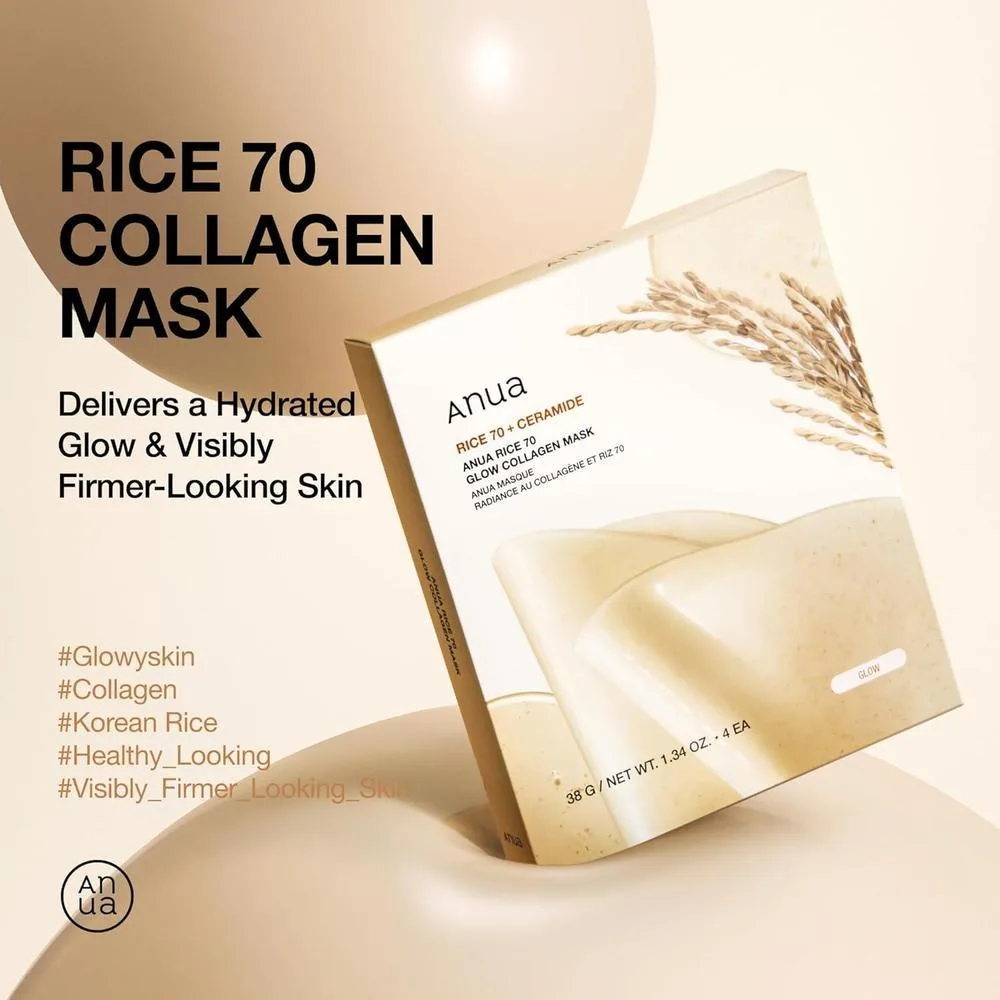 ANUA Rice 70 Máscara de Colágeno Facial Nocturna, Hidratante y Reafirmante para Piel Luminosa