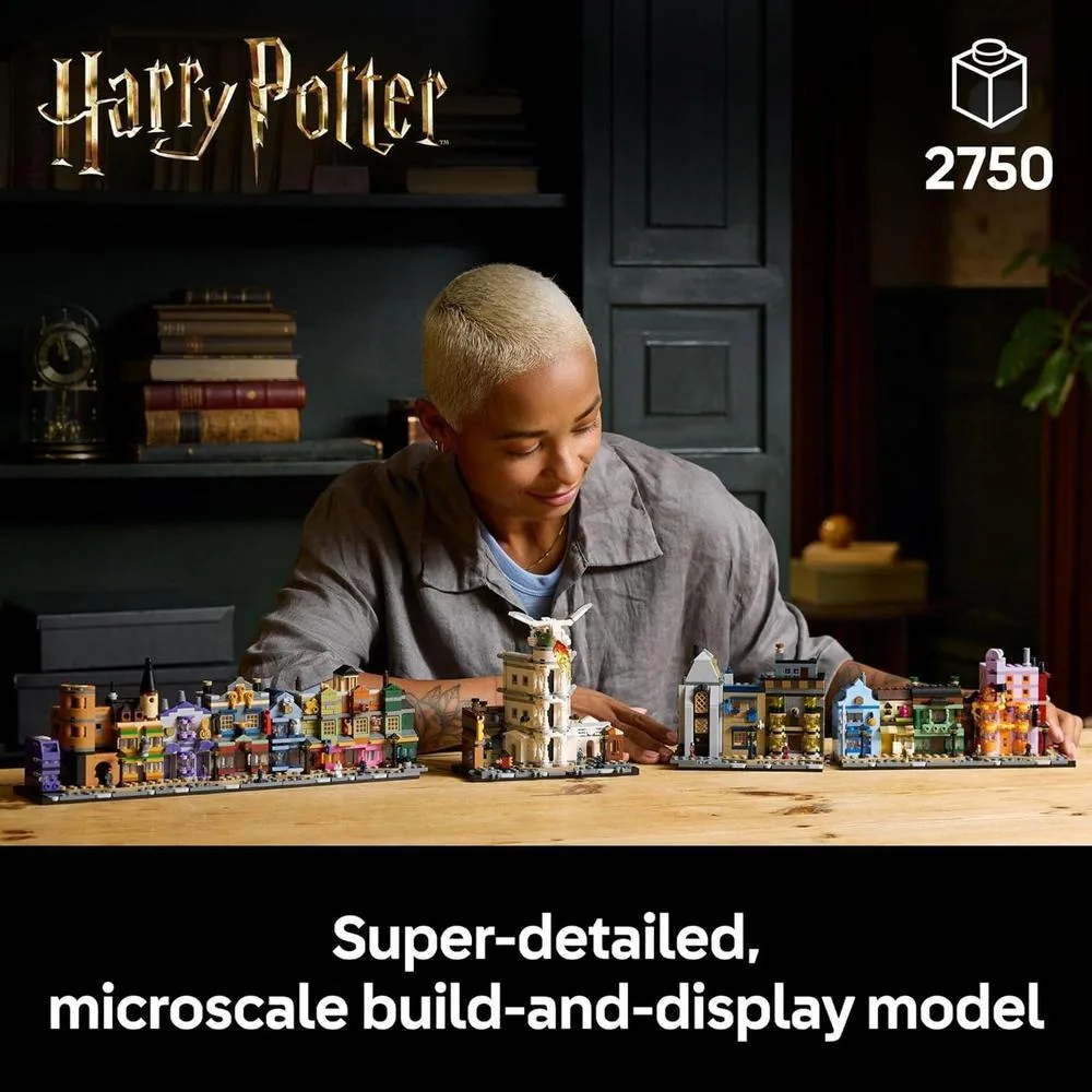 LEGO Harry Potter Diagon Alley Wizarding Shops Juego de construcción para adultos con 12 microfiguras, regalo ideal para fans