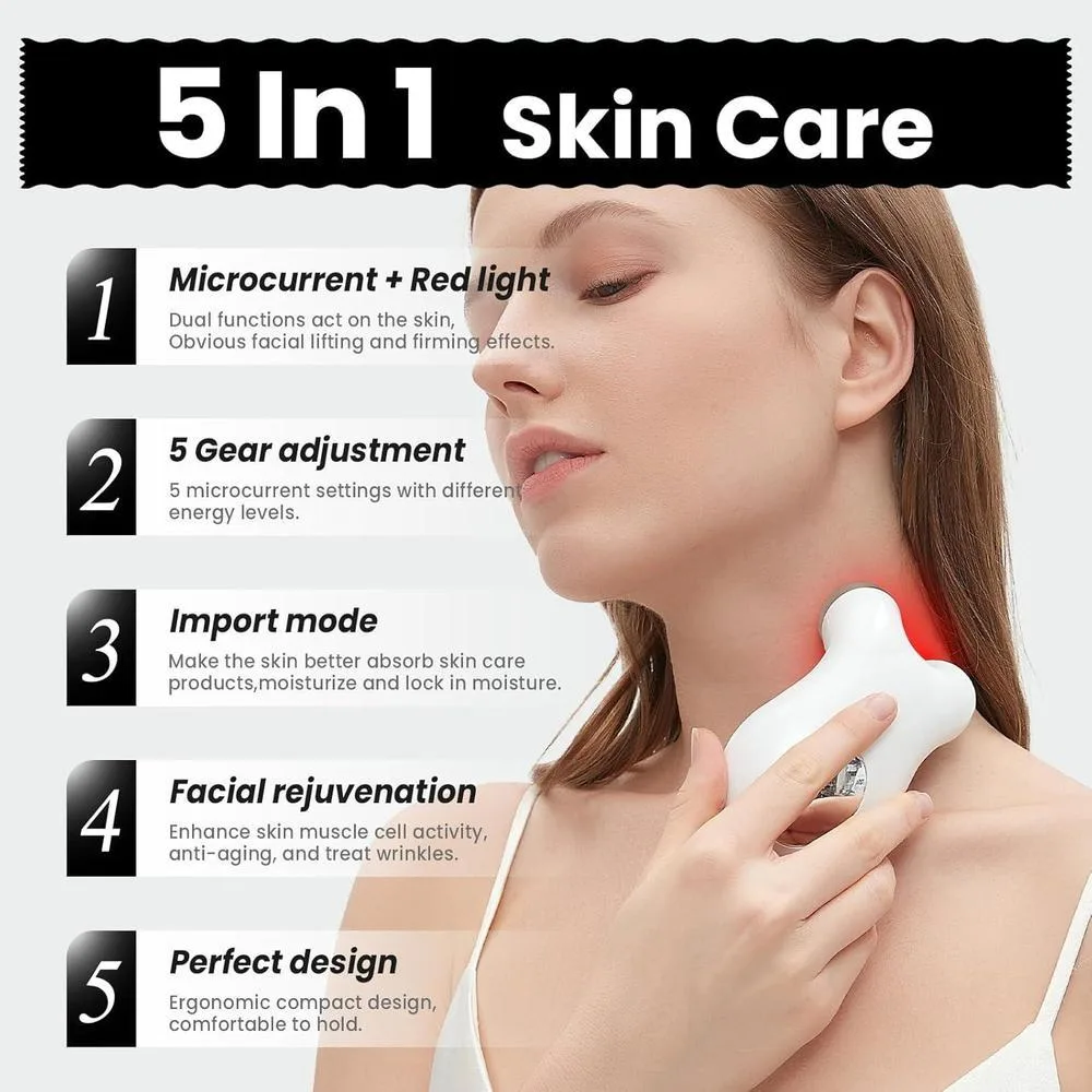 Dispositivo Facial con Tecnología de Microcorriente y Luz Roja para Levantar el Rostro y Tensar la Piel, Antiarrugas Inteligente