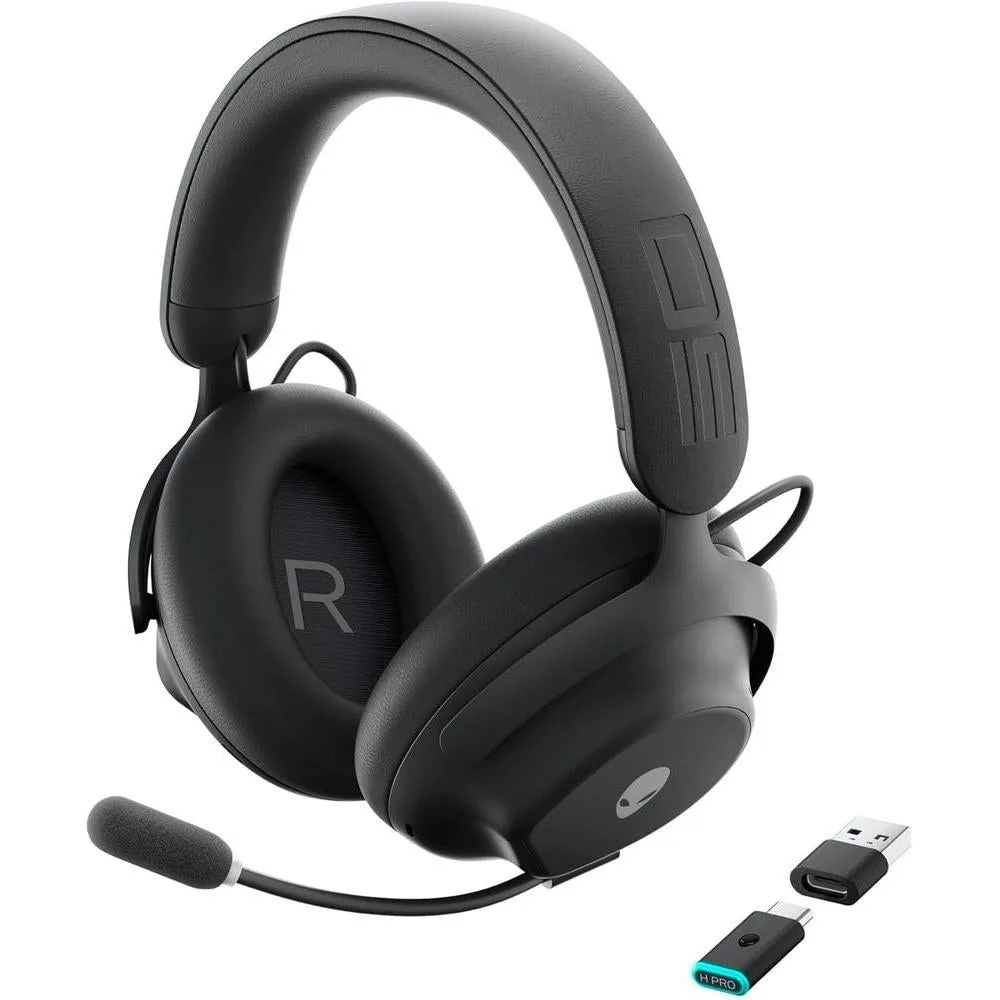 Alienware Pro Wireless Gaming Headset - Wired/Wireless, Bluetooth 5.3, 15 Minute Fast Charging, Audio Output 20 Hz, Battery Talk Time (ANC on) Up to 24 Hrs (Bluetooth), Dark Side of The Moon
