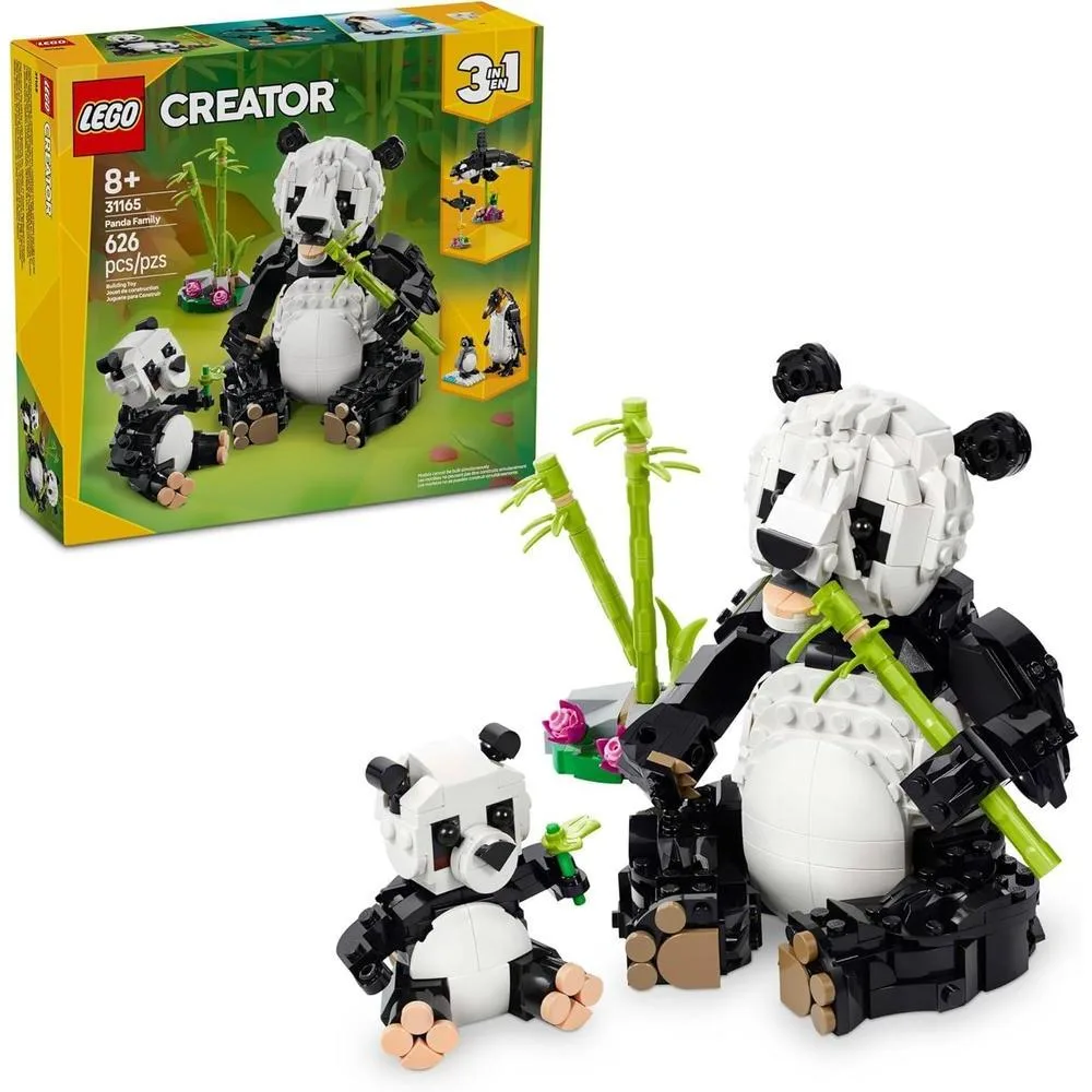 LEGO Creator 3 in 1 Wild Animals Panda Family - Building Toy with 3 Building Options, Panda, Penguin, or Orca - Animal Figures for Kids, Girls and Boys, Ages 8+ - Gift Idea for Birthdays - 31165