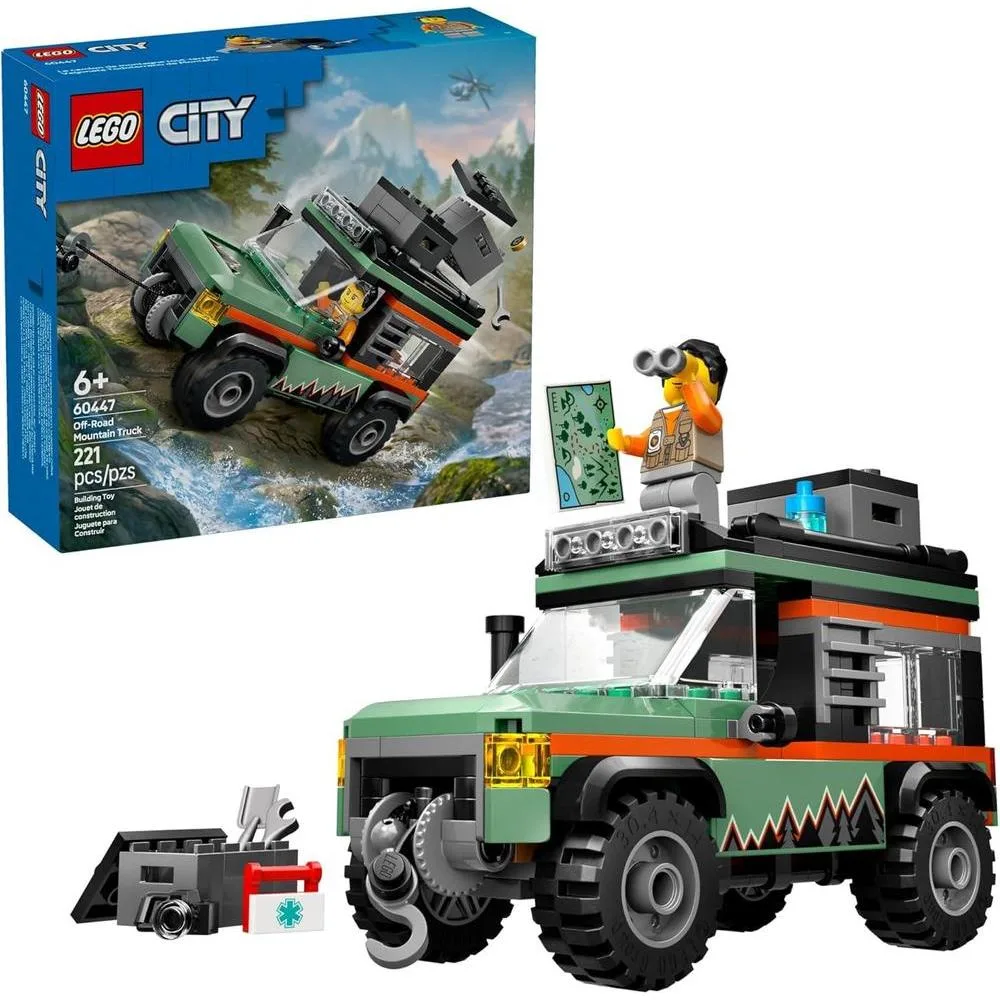 LEGO City Off-Road 4x4 Mountain Truck Toy - Building Toy Set for Kids, Boys and Girls, Ages 6+ - Fun Gift Idea for Birthdays and Holidays - with Adventurer Minifigure and Accessories - 60447