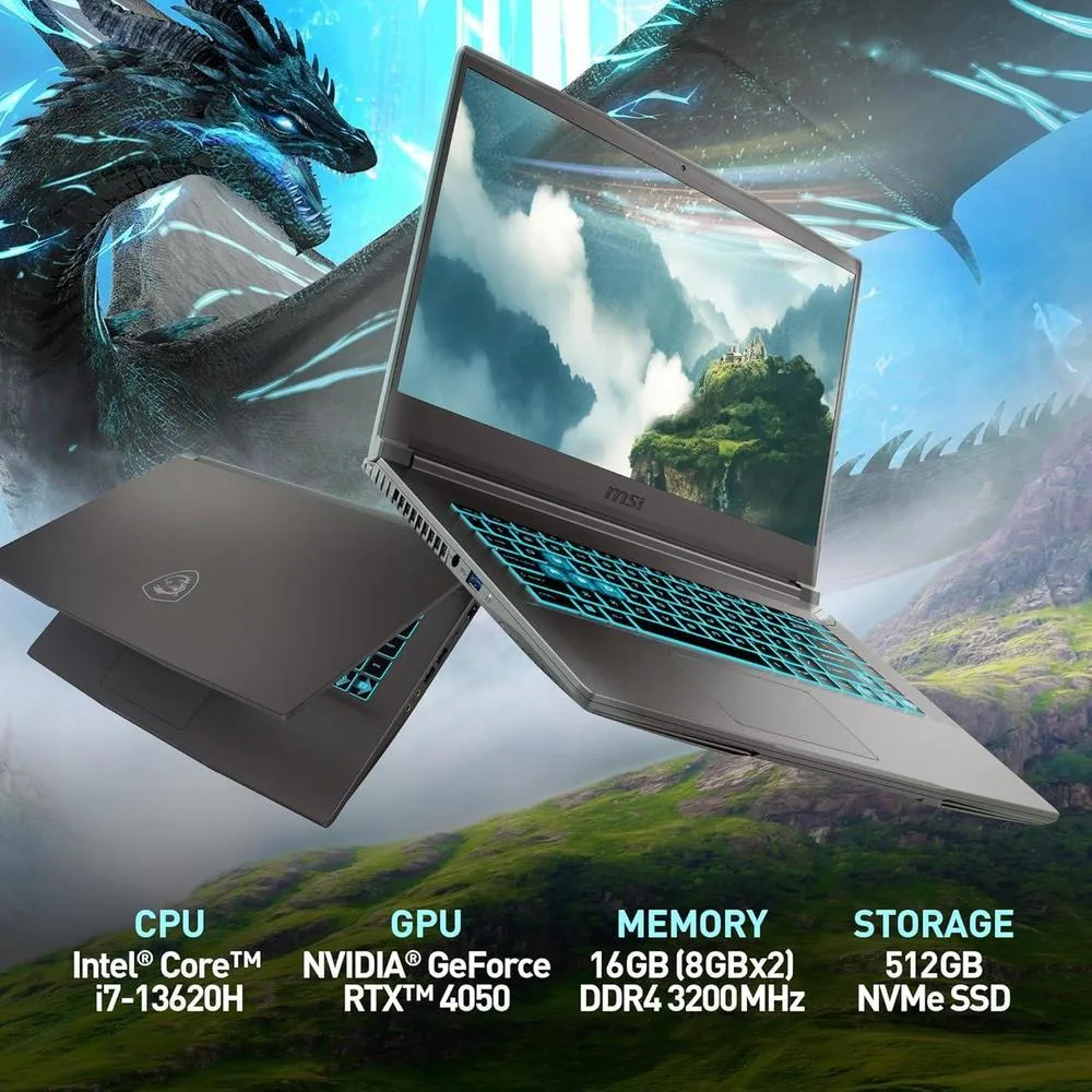 Msi Thin 15 Laptop Negro B13VE-2678US Intel Core I7, RTX 4050, 16GB Ram, 512GB SSD, WiFi 6E, Win 11, 144Hz