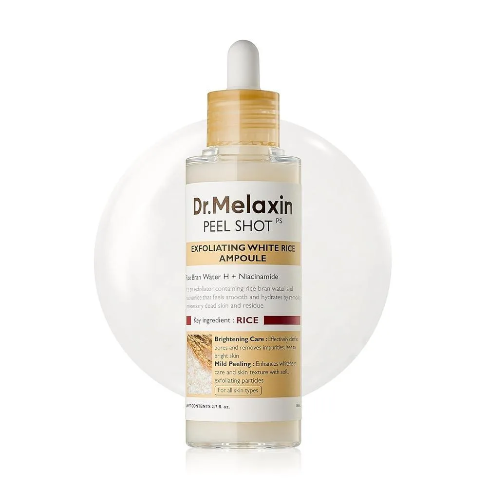 Dr.Melaxin Peel Shot Glow - Ampolla exfoliante de arroz blanco brillante de 2.7 fl oz, ampolla exfoliante suave para piel muerta con extracto de agua de arroz, AHA BHA, niacinamida, cuidado diario de