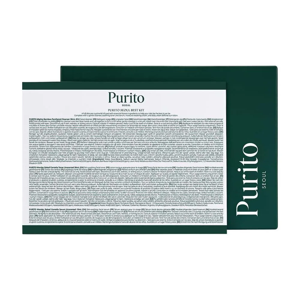 PURITO SEOUL Best Kit - Rutina de cuidado facial con limpiador, suero, tónico y crema, para todo tipo de piel, set de regalo K-Beauty