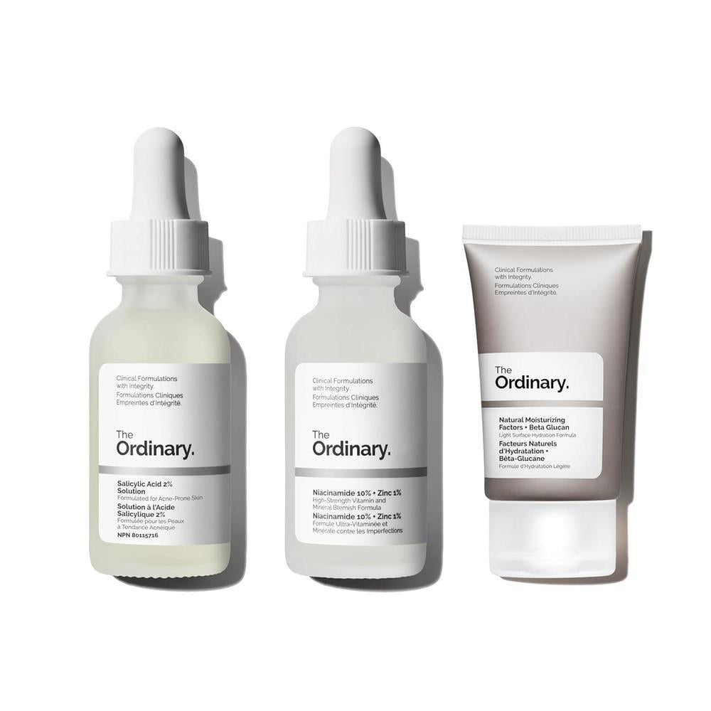 The Ordinary Acne Collection - Skin Care Bundle Set For Oily, Acne Prone Skin - Salicylic Acid 2% Solution, Niacinamide 10% + Zinc 1%, Natural Moisturizing Factors + Beta Glucan