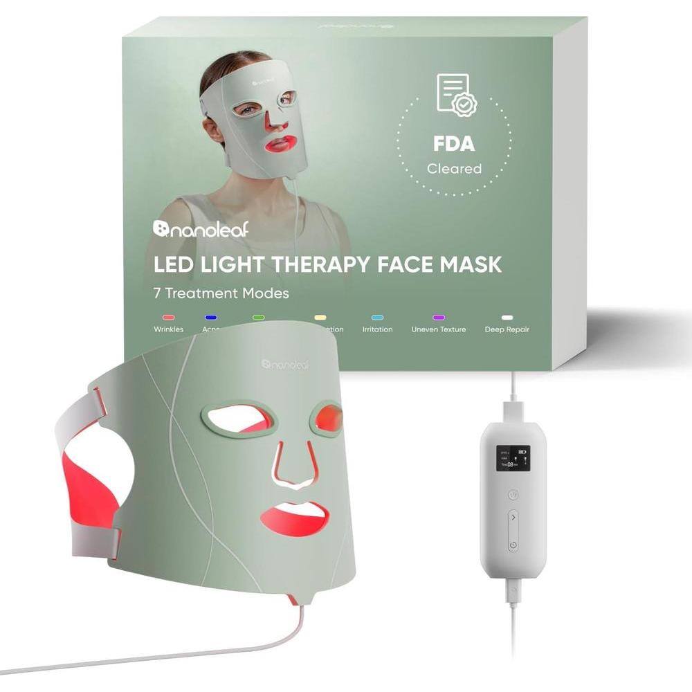 Nanoleaf Máscara facial de terapia de luz LED aprobada por la FDA con 7 modos de tratamiento, luz roja y azul profesional con dispositivo facial NIR para antienvejecimiento, 432 LED, recargable