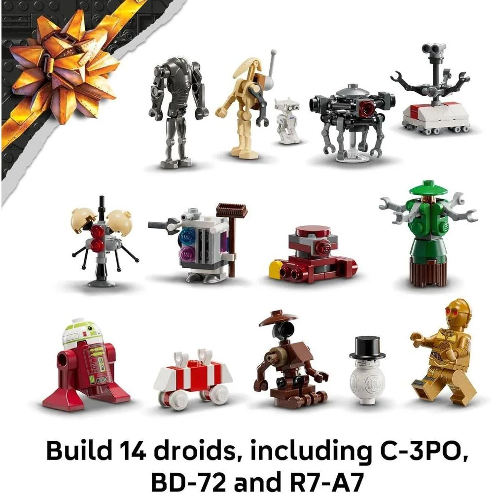 LEGO Star Wars Calendario de Adviento 2025 para niños: juego de cuenta regresiva de vacaciones con 24 sorpresas, inc. minifiguras