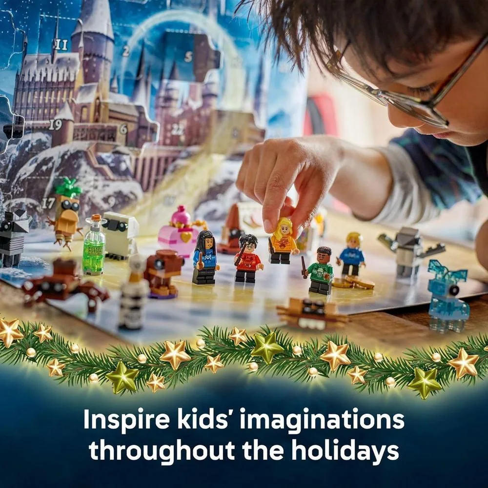 Calendario de Adviento LEGO Harry Potter 2025 con sorpresas construibles, incluye minifiguras de personajes emblemáticos