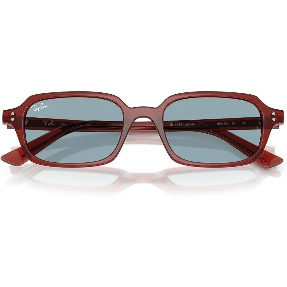 Ray-Ban RB4455 Zuri Gafas de Sol con Marco Cuadrado Marrón Oxidado y Lentes Azules, Protegen contra Rayos UV