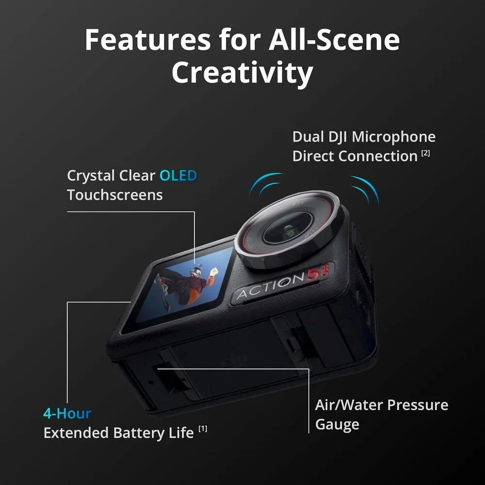 DJI Osmo Action 5 Pro Essential Combo, cámara de acción sumergible con sensor avanzado, video 4K, seguimiento y estabilización