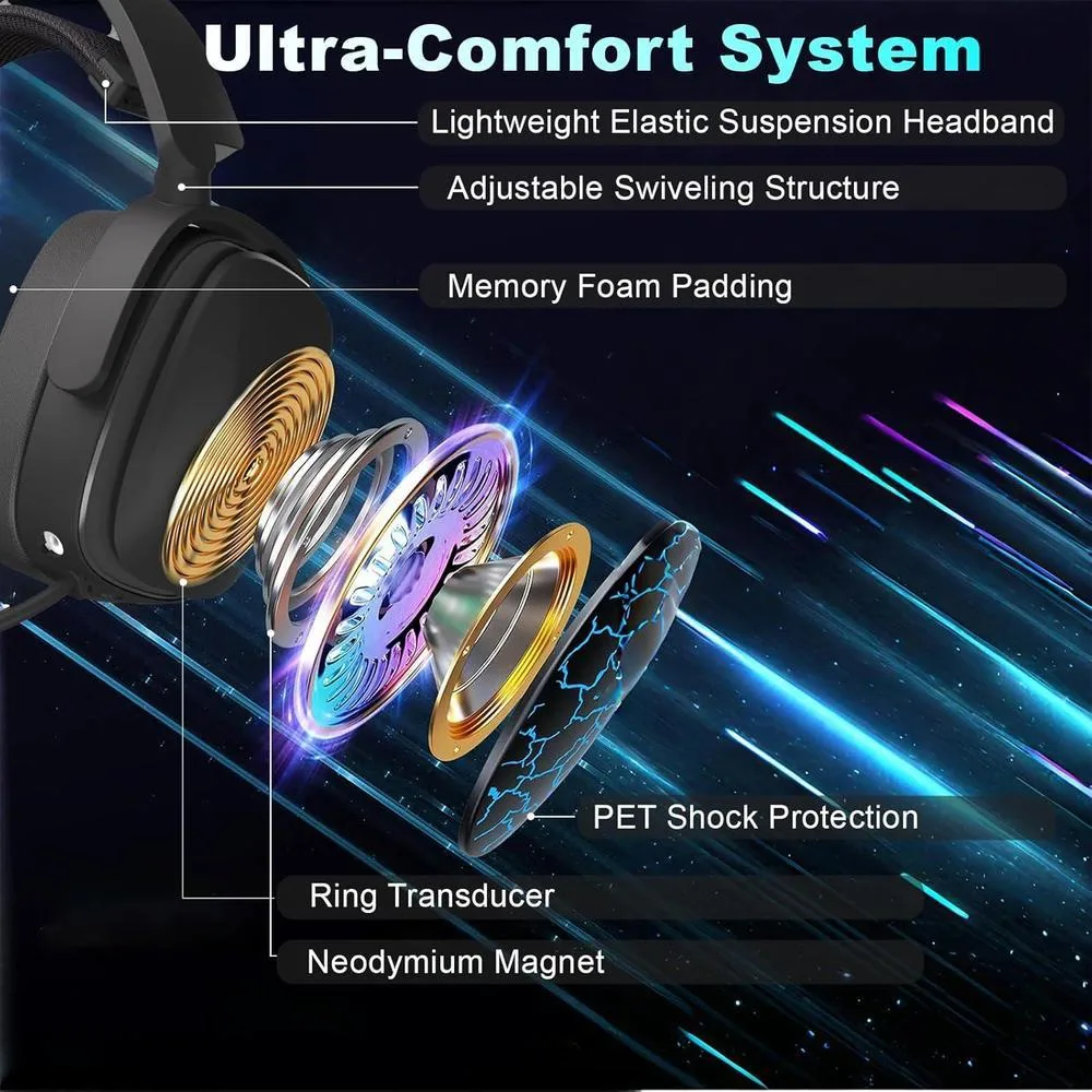 Auriculares SENZER X100 inalámbricos para juegos con micrófono, Bluetooth, sonido estéreo y comodidad superior