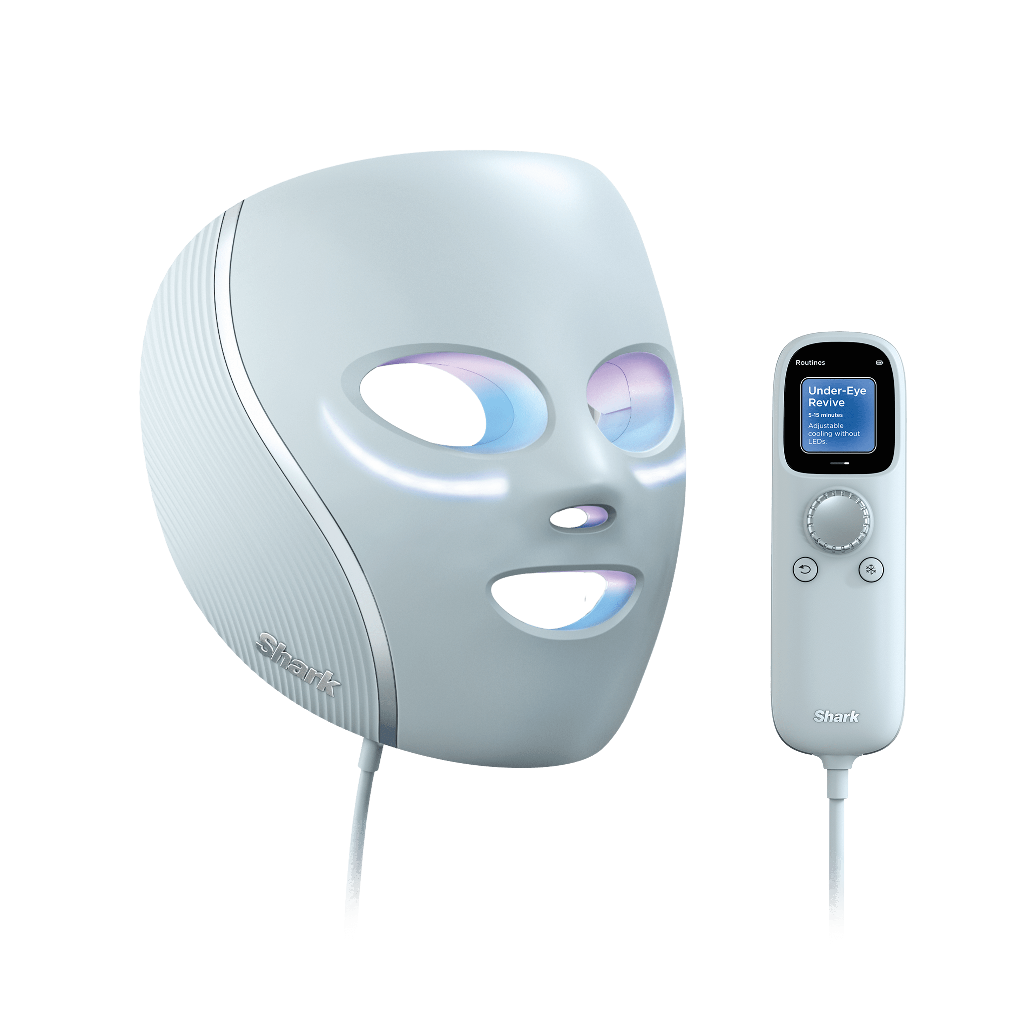 Shark CryoGlow LED Face Mask with Under-Eye Cooling, Anti-Ageing & Blemish Repair, Red & Blue LED, Infrared Light Therapy, USB-C, Remote Control, Storage Bag, Blue Frost, FW312