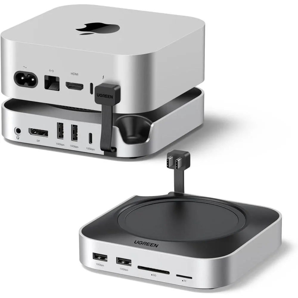 UGREEN Dock con Soporte DP Hub para Mac mini M4/M4 Pro 2024, SSD M.2 NVMe, Conectividad 10G, 4K, USB A/C, SD/TF, Audio