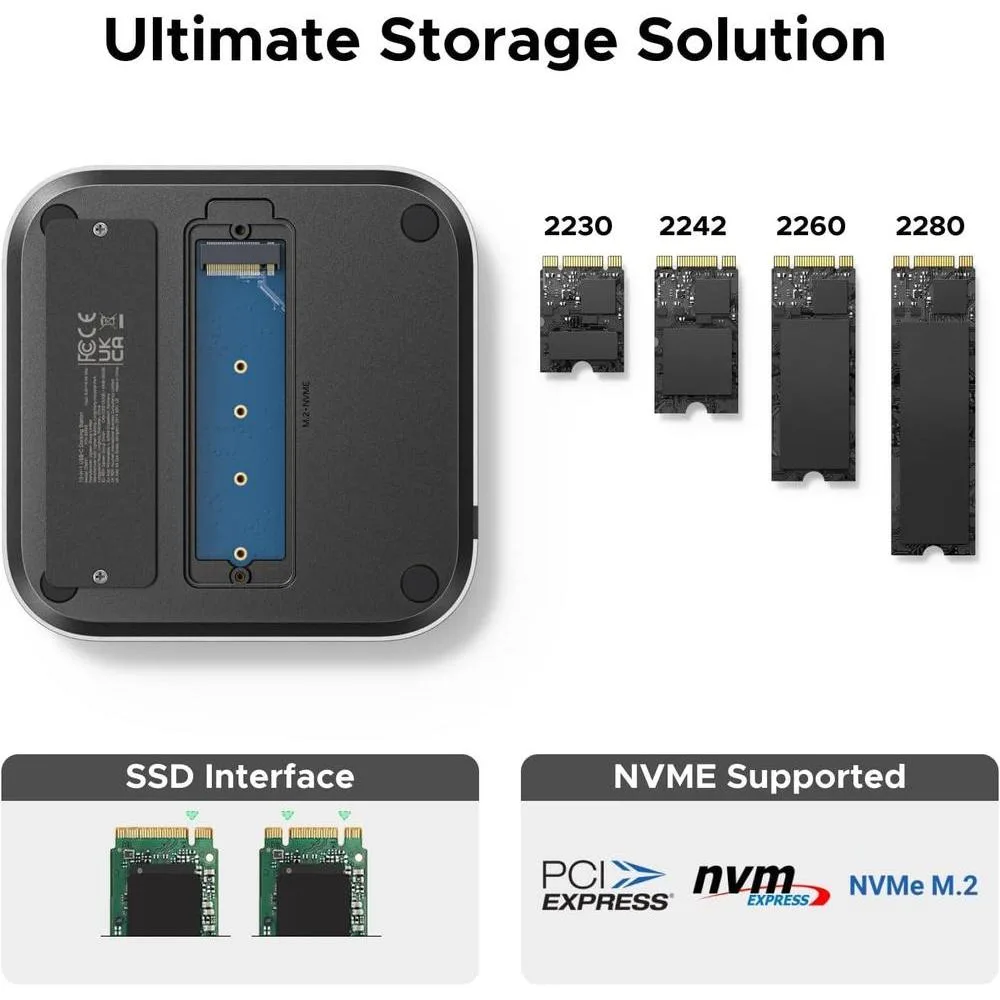 UGREEN Dock con Soporte DP Hub para Mac mini M4/M4 Pro 2024, SSD M.2 NVMe, Conectividad 10G, 4K, USB A/C, SD/TF, Audio