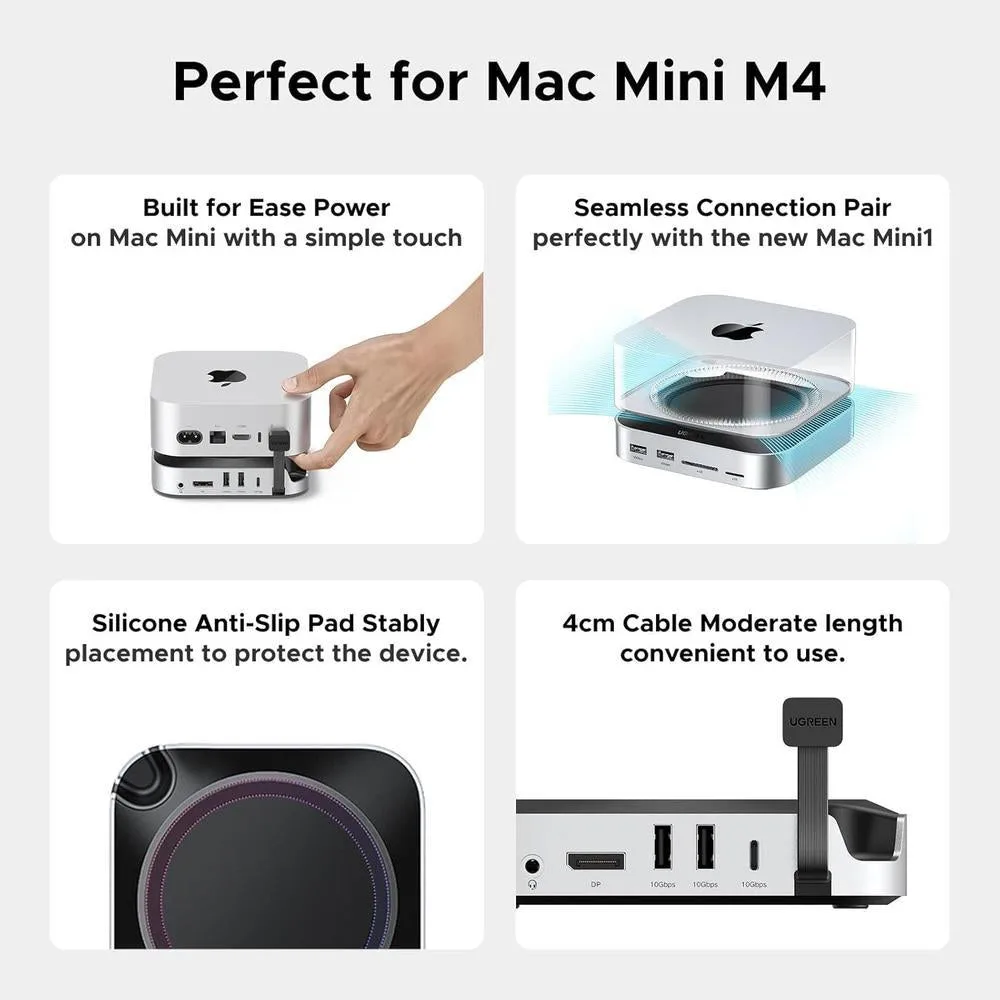 UGREEN Dock con Soporte DP Hub para Mac mini M4/M4 Pro 2024, SSD M.2 NVMe, Conectividad 10G, 4K, USB A/C, SD/TF, Audio