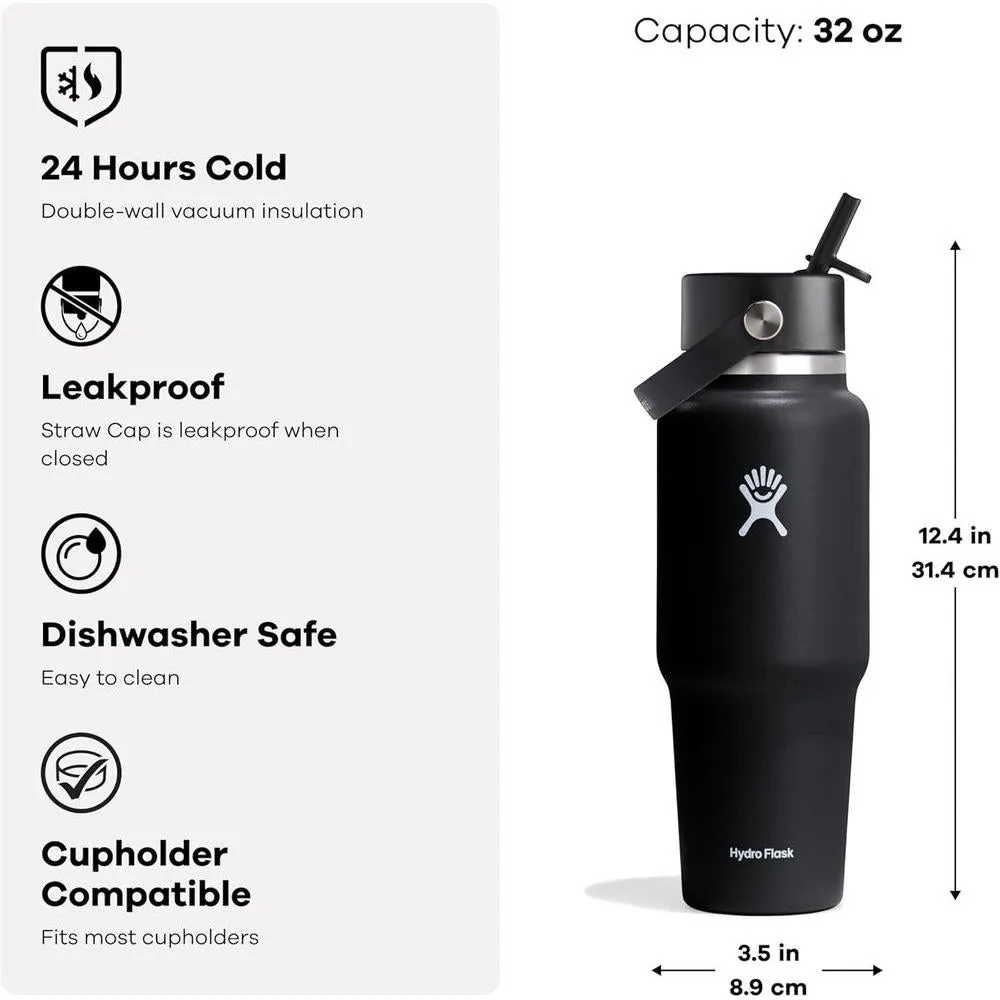 Hydro Flask, botella de viaje con tapa flexible, modelo Birch, compatible con portavasos, 32 oz, aislamiento al vacío