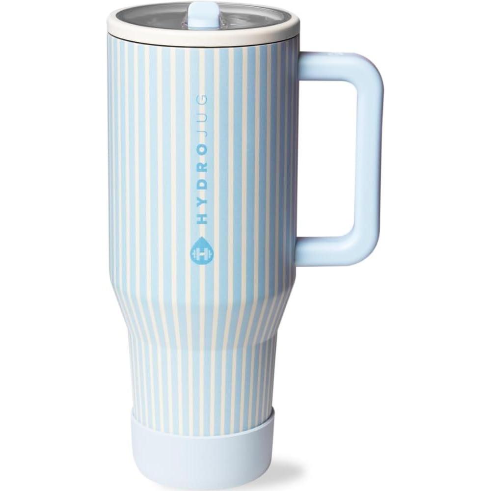HydroJug Traveler - 40 oz Water Bottle with Handle & Flip Straw - Fits in Cup Holder, Leak Resistant Tumbler-Reusable Insulated Stainless Steel & Rubber Base - Gifts for Women & Men, Cape Cod