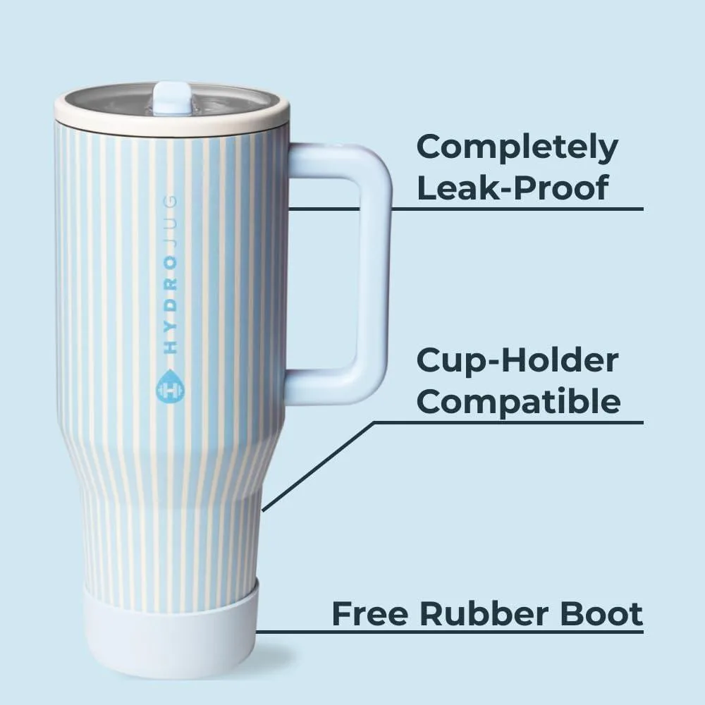 HydroJug Traveler, botella de agua reutilizable con asa y popote abatible, resistente al calor y fugas, hecho de acero inoxidable