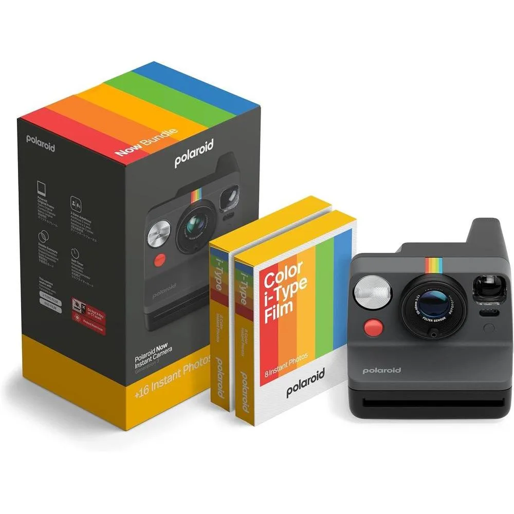 Polaroid Now Cámara instantánea de 3ª generación con paquete de películas, incluye cámara negra y 16 fotos