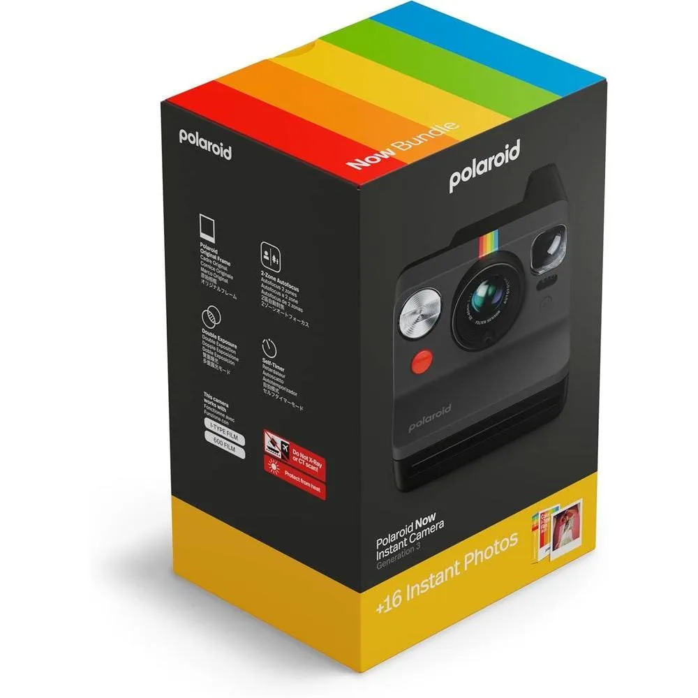 Polaroid Now Cámara instantánea de 3ª generación con paquete de películas, incluye cámara negra y 16 fotos