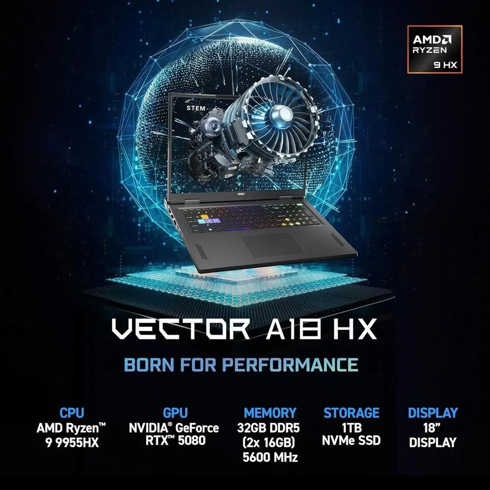 Msi Vector A18 Hx Laptop Gamer Ryzen 9 32gb 18" 1tb Ssd 4080 Qhd+