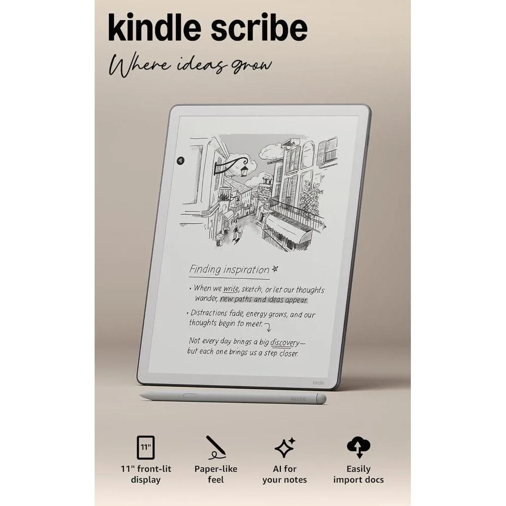 Amazon Kindle Scribe 32GB (newest model) — 11” paper-like display with front light — Thinner, lighter, faster — Write in notebooks, documents, and books. Includes Premium Pen - Graphite