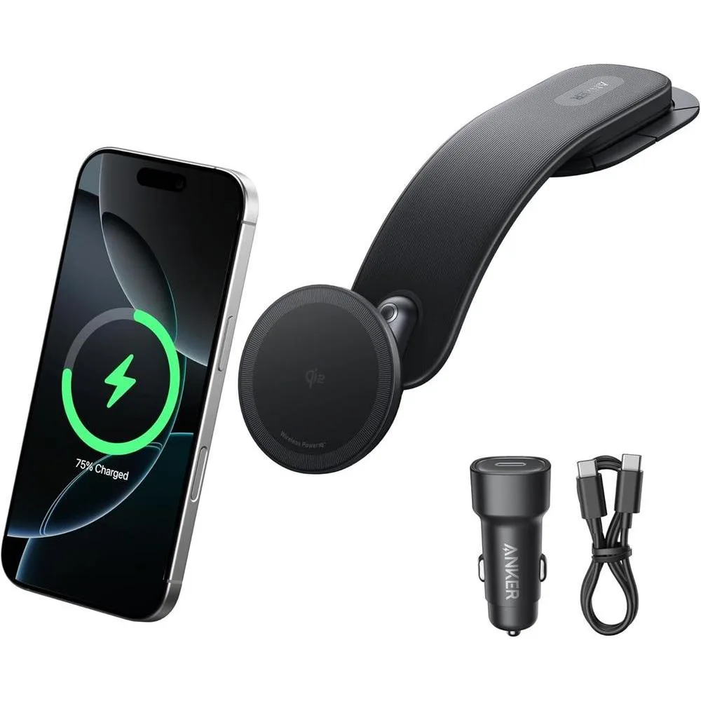 Anker Nano Magnetic Wireless Car Charger, 360° Adjustable Mount Car Charger with Detachable Pad, 15W Qi2 Certified with Alloy Bracket, Fast Charging for iPhone 16/15/14/13/12 Series (Adapter Included)