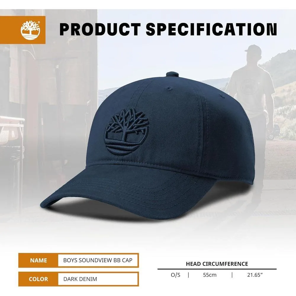 Gorra de béisbol para niños Timberland Soundview, fabricada en lona de algodón. Ajustable, ligera, duradera y de talla única