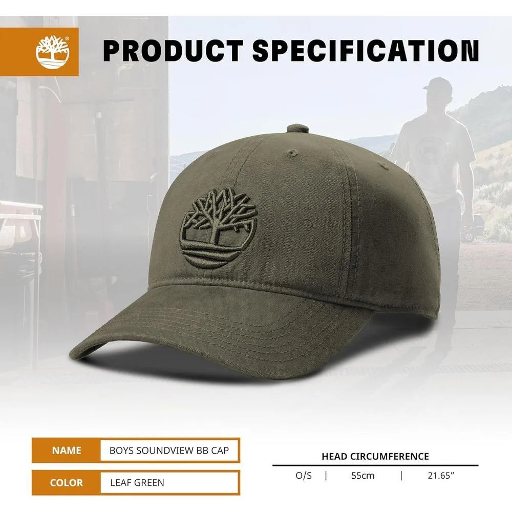 Timberland Soundview Gorra de béisbol para niños, lona de algodón ajustable, ligera y duradera