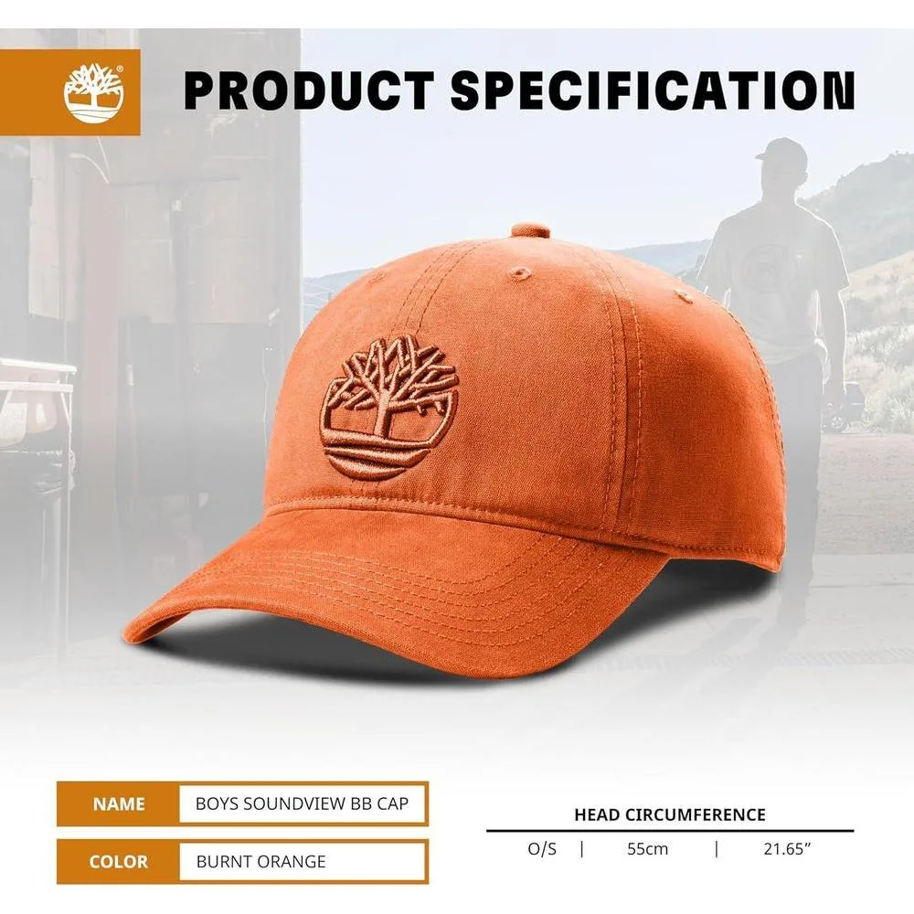 Timberland Soundview - Gorra de béisbol infantil, lona de algodón, ajustable, ligera, duradera, talla única