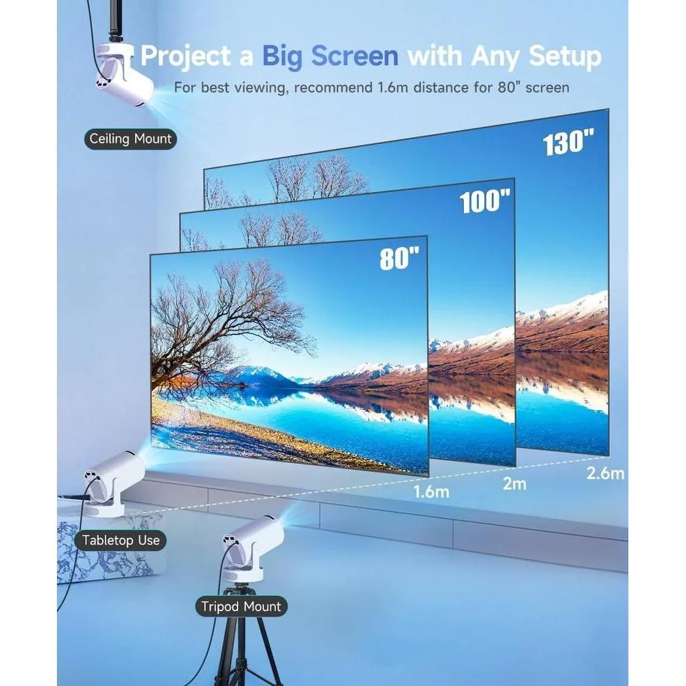 Proyector Mini Magcubic con WiFi 6, Bluetooth 5.4, soporte 4K, altavoz 5W, Keystone vertical automático y rotación 180°
