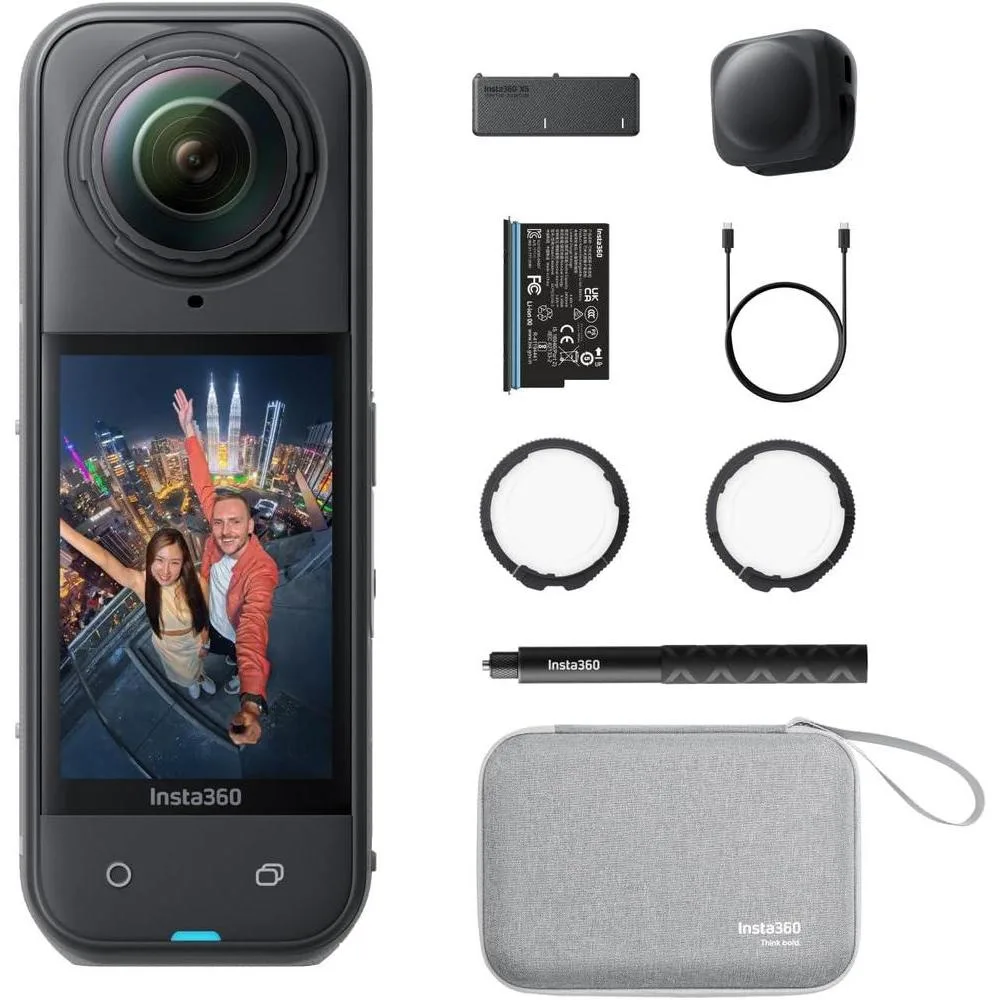Insta360 X5 Essentials Bundle - Waterproof 8K 360° Action Camera, Leading Low Light, Invisible Selfie Stick Effect, Rugged and Replaceable Lens, 3-Hour Battery, Built-in Wind Guard, Stabilization