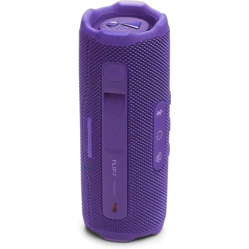 JBL Flip 7 Púrpura con sonido potente a prueba de agua y funda protectora rígida negra para aventuras al aire libre