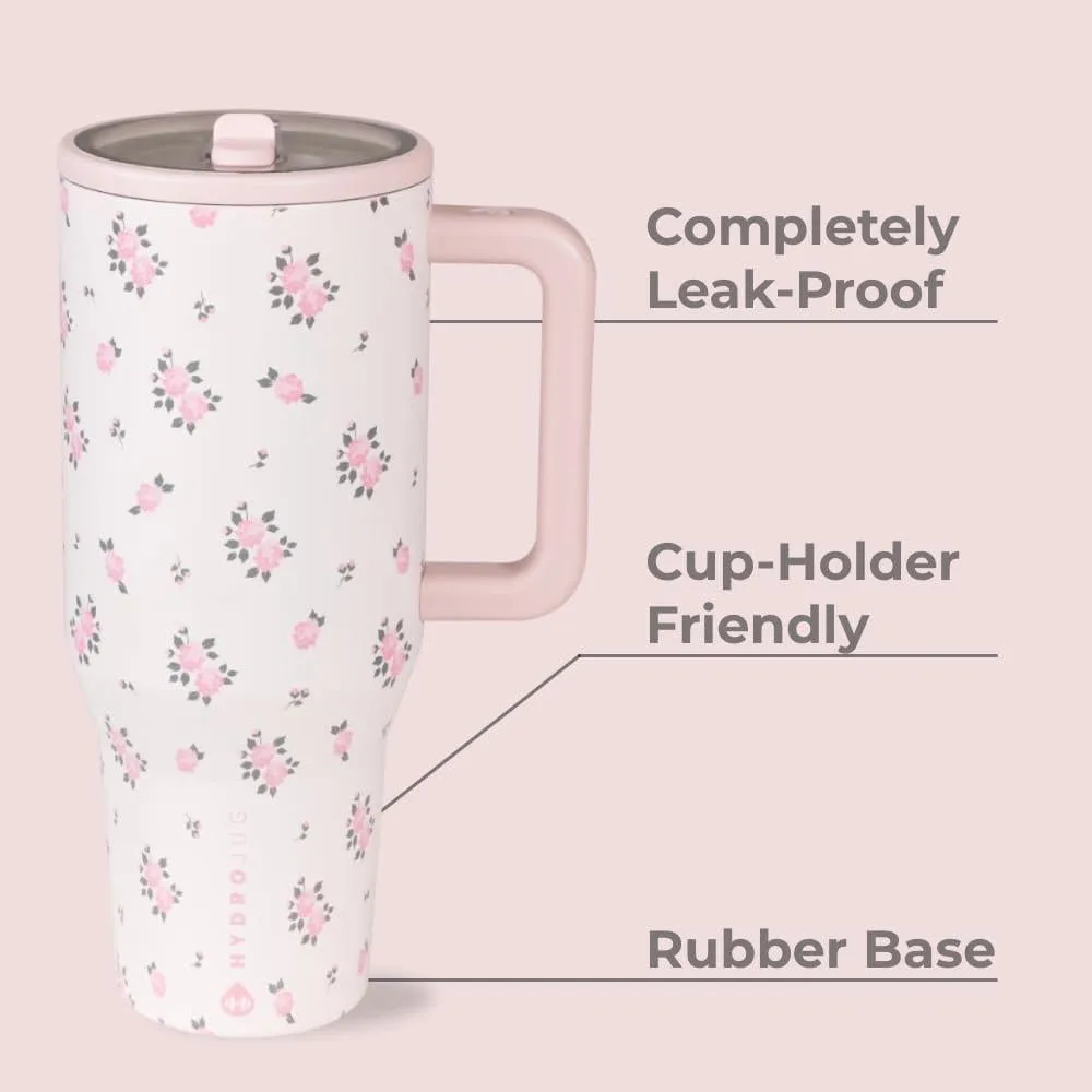 HydroJug Traveler - Botella reutilizable con popote abatible, resistente a fugas y de acero inoxidable con base de goma